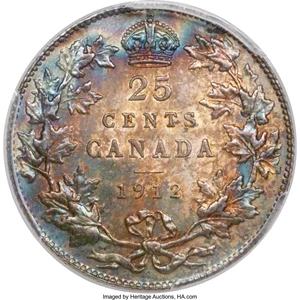 image for: George V 25 Cents 1912 MS64 PCGS