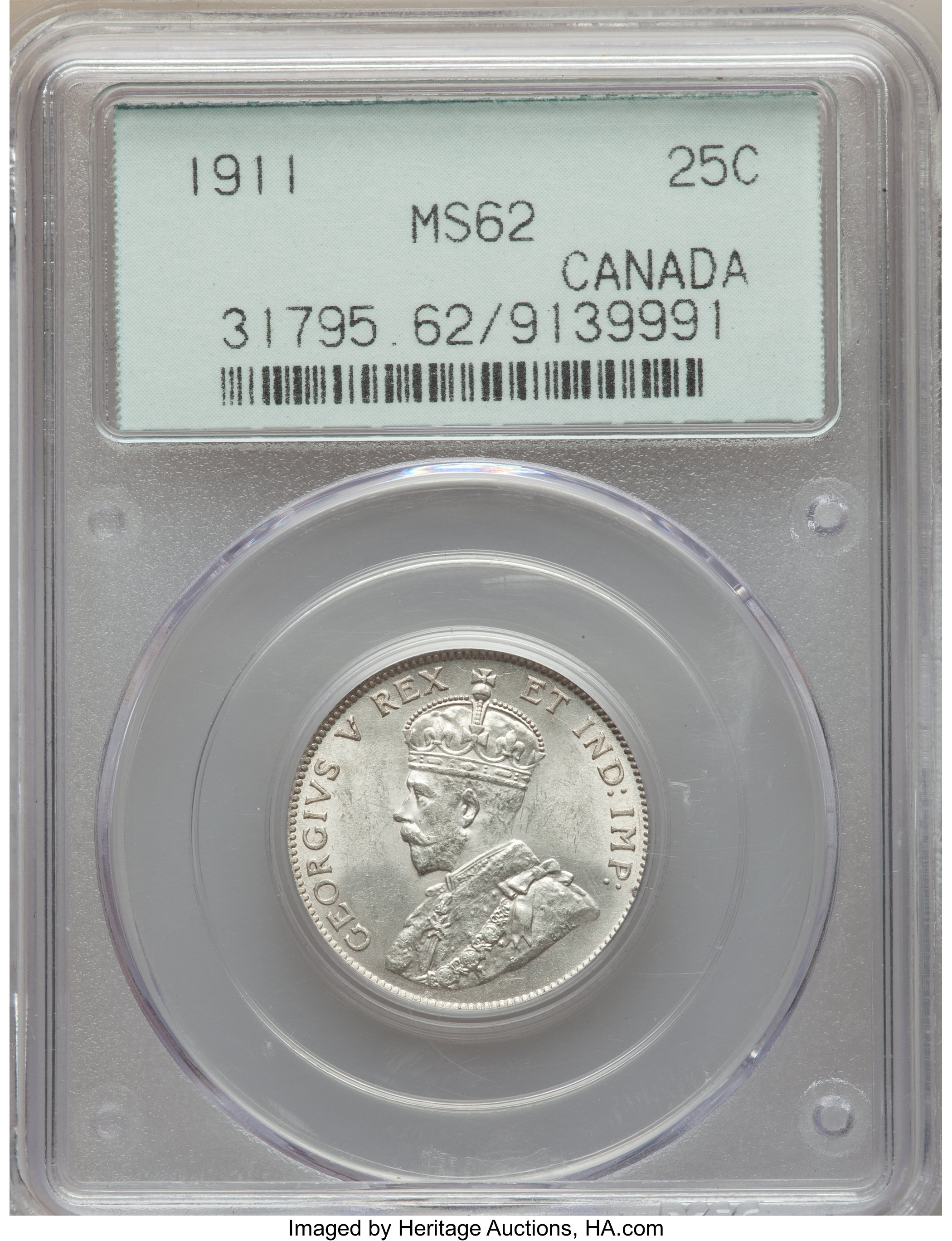 image for: George V 25 Cents 1911 MS62 PCGS