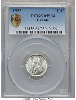 image for: George V 10 Cents 1935 MS64 PCGS