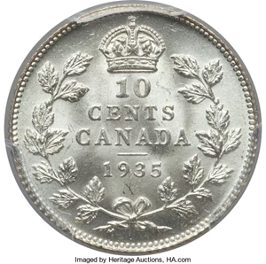 image for: George V 10 Cents 1935 MS64 PCGS
