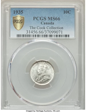 image for: George V 10 Cents 1935 MS66 PCGS