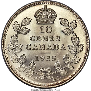 image for: George V 10 Cents 1935 MS66 PCGS