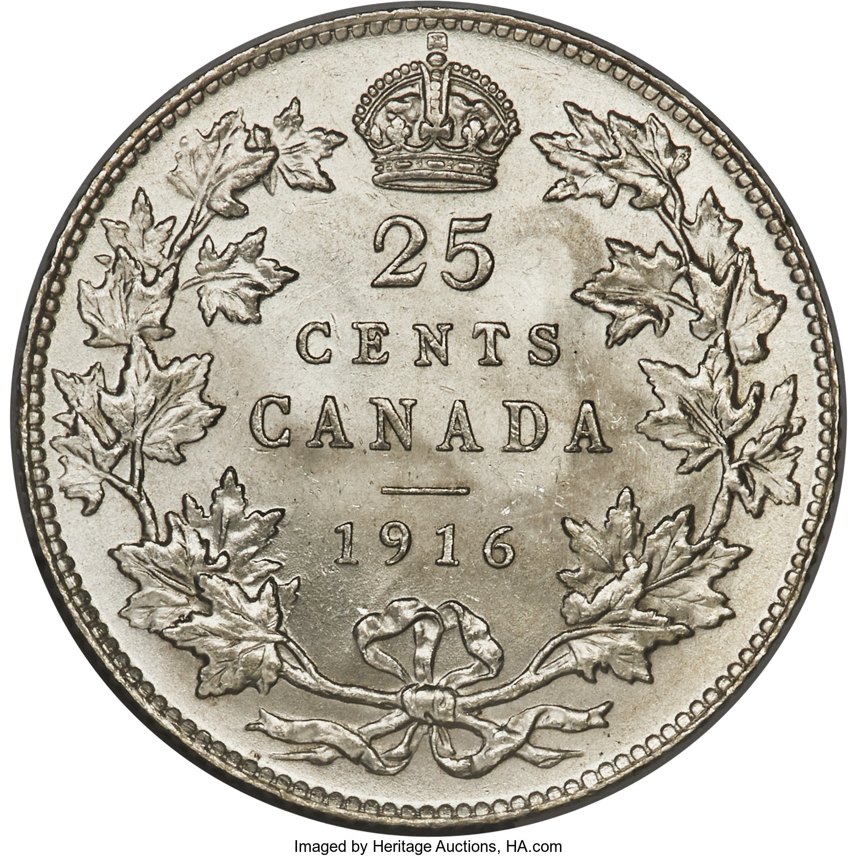 image for: George V 25 Cents 1916 MS64 PCGS