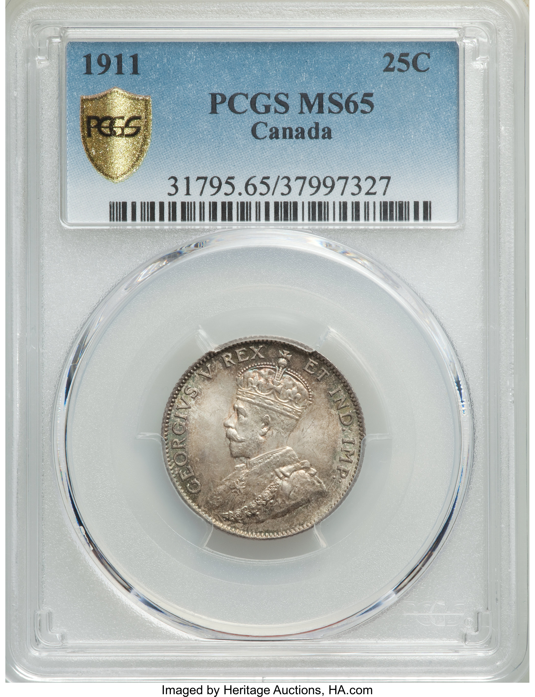 image for: George V 25 Cents 1911 MS65 PCGS
