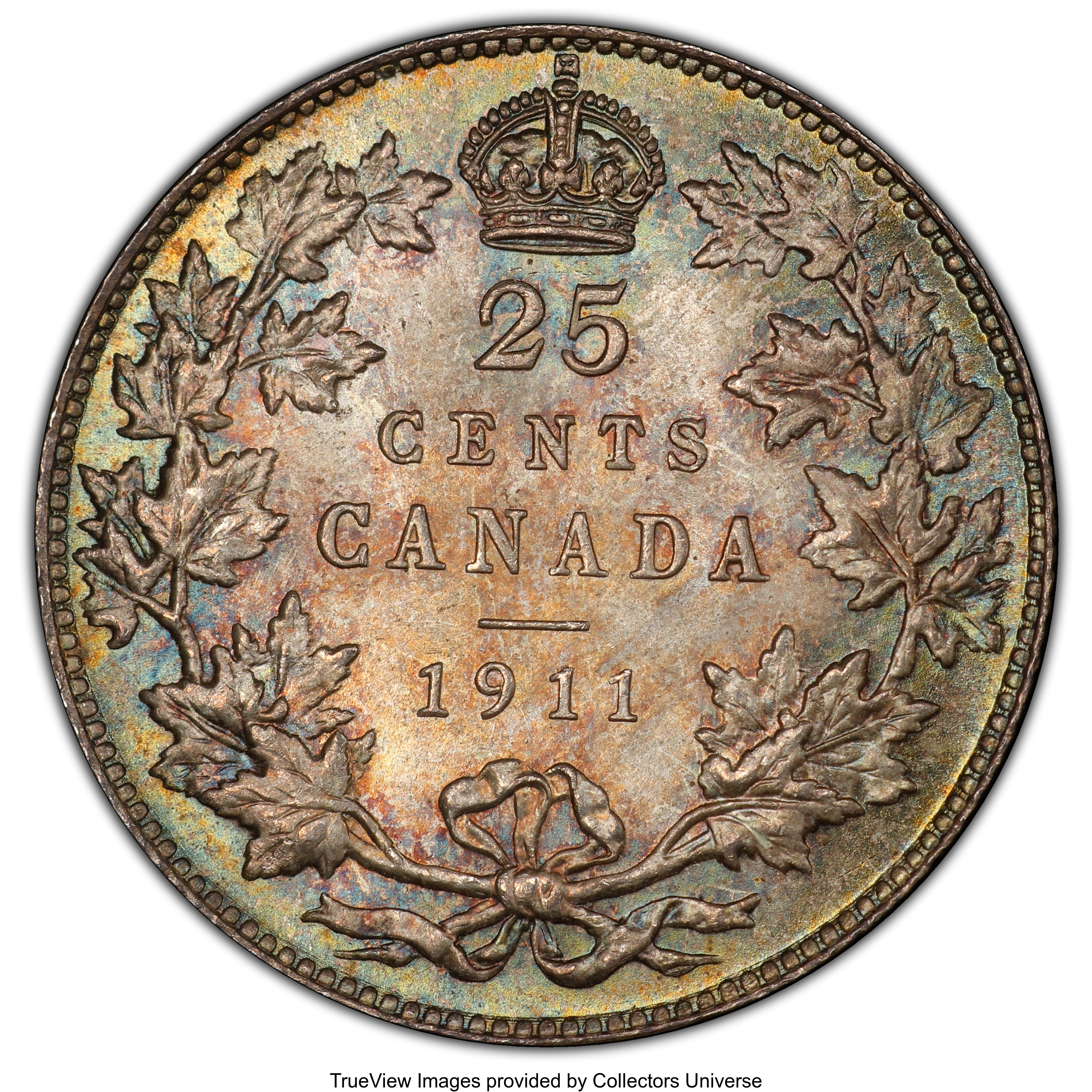 image for: George V 25 Cents 1911 MS65 PCGS