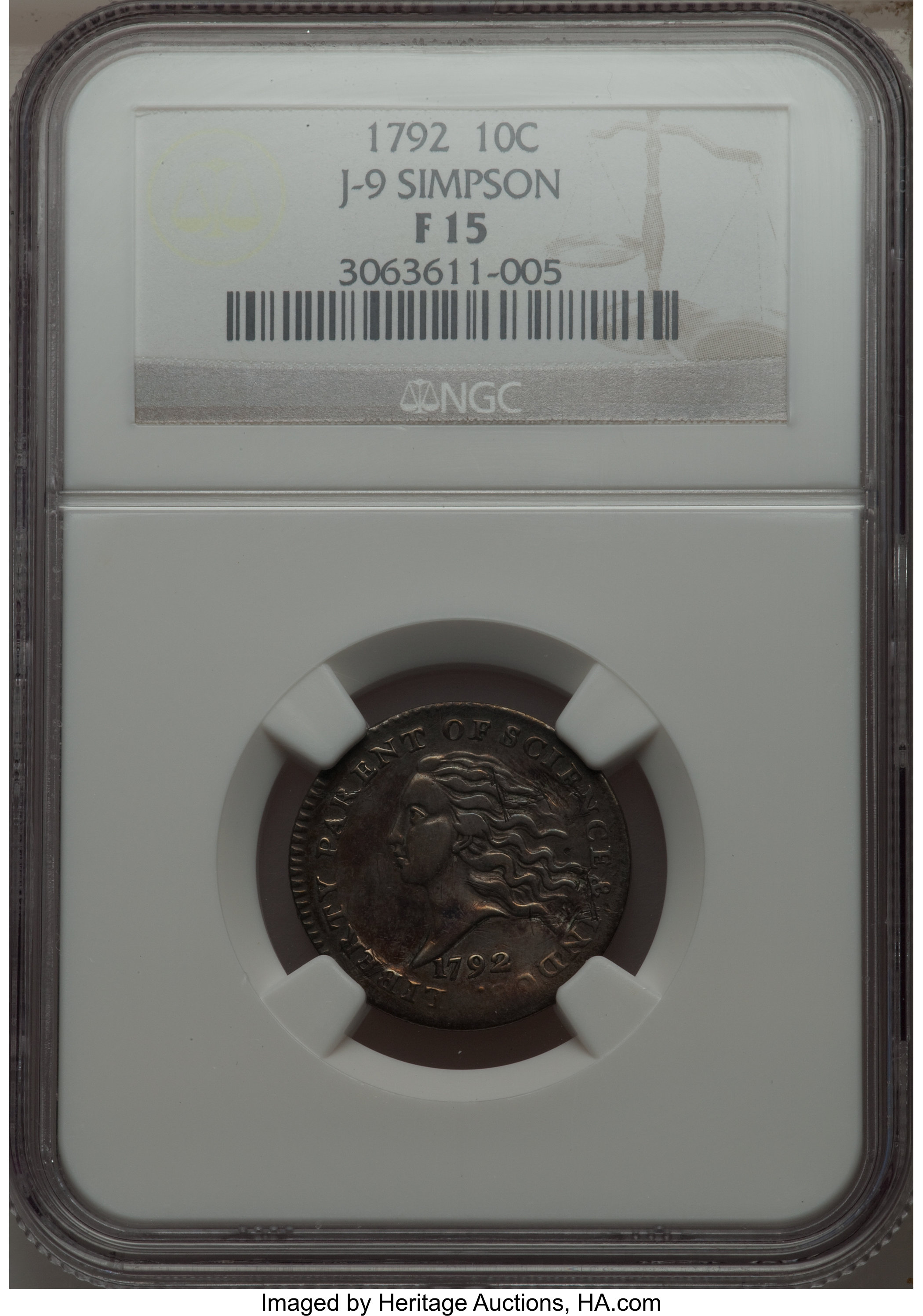 image for: 1792 P10C Disme, Judd-9, Pollock-10, R.8, Fine 15 NGC....