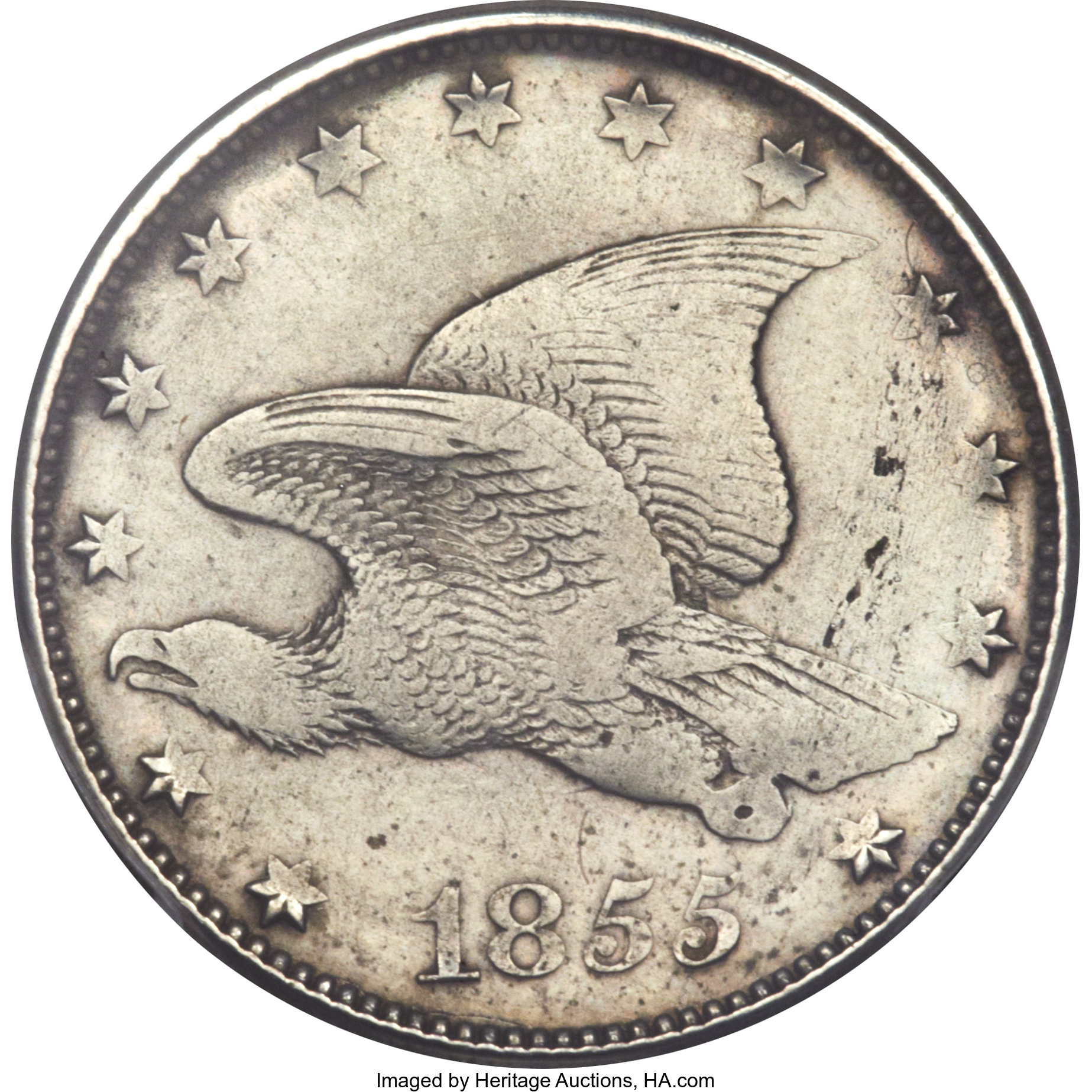 image for: 1855 E1C Flying Eagle Cent, Judd-171, Pollock-196, Low R.7 -- Damage -- Genuine PCGS. Proof, AU Details....
