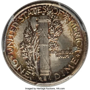 image for: 1916 10C Mercury MS67 PCGS. PCGS Population (5/0). NGC Census: (11/1). Mintage: 22,180,080. Numismedia Wsl. Price for probl...