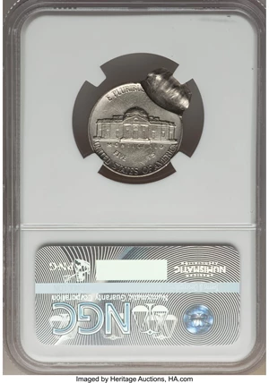 image for: 1983 5C Jefferson Nickel -- Double Struck, Second Strike 80% Off Center, Reverse Struck Thru -- MS61 NGC....