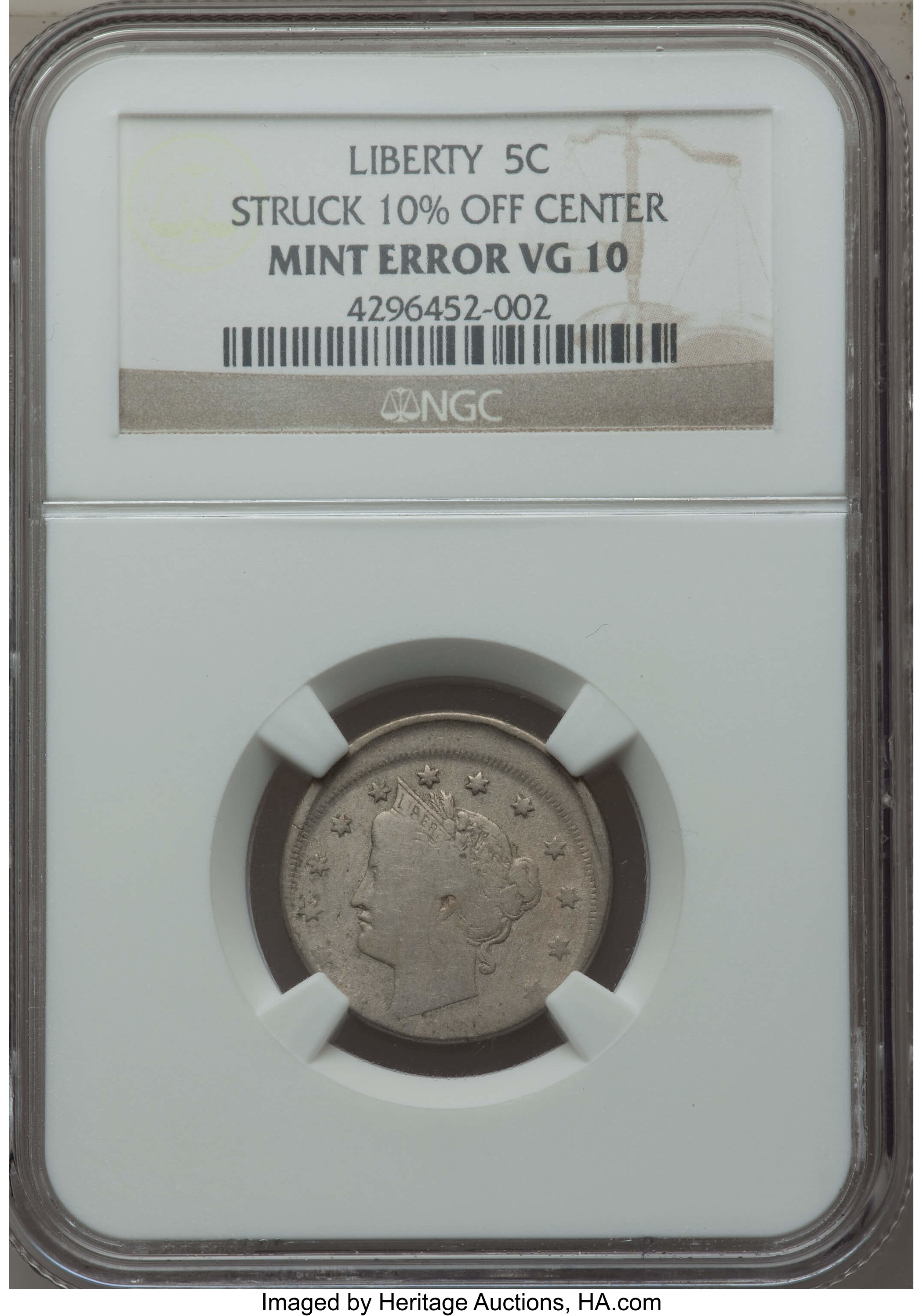 image for: No Date 5C Liberty Nickel, With Cents -- Struck 10% Off Center -- VG10 NGC....