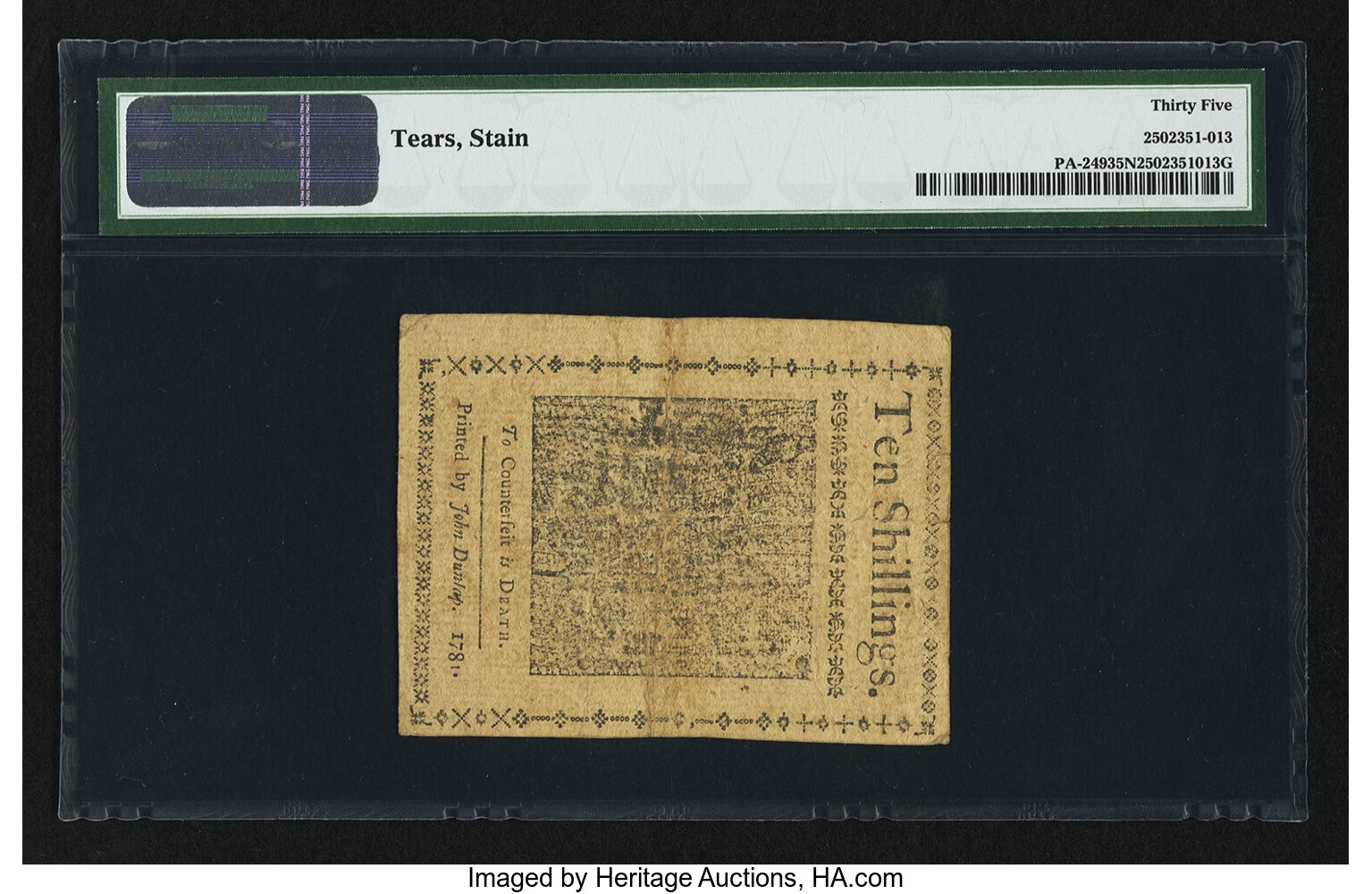 image for: Pennsylvania April 20, 1781 10s PMG Choice Very Fine 35 Net....