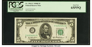 image for: Fr. 1963-C $5 1950B Federal Reserve Note. PCGS Gem New 65PPQ....