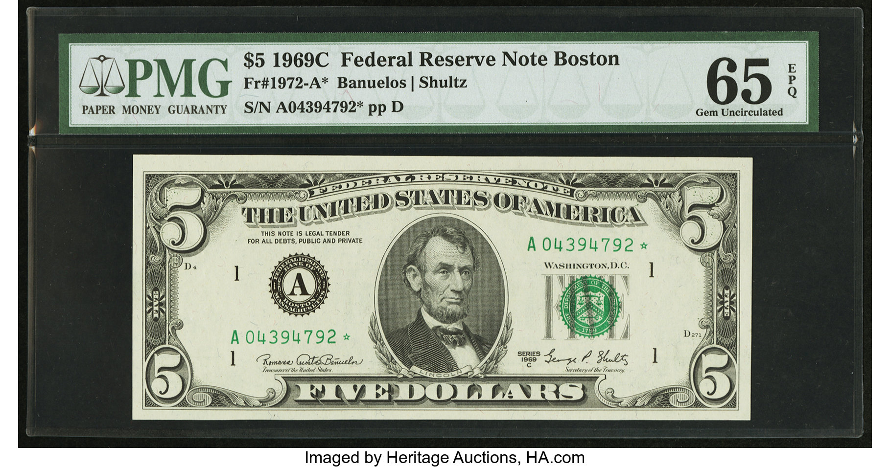 image for: Fr. 1972-A* $5 1969C Federal Reserve Star Note. PMG Gem Uncirculated 65 EPQ....