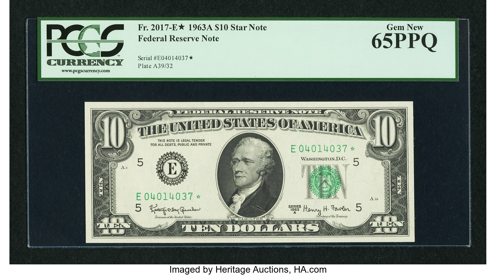 image for: Fr. 2017-E* $10 1963A Federal Reserve Star Note. PCGS Gem New 65PPQ....