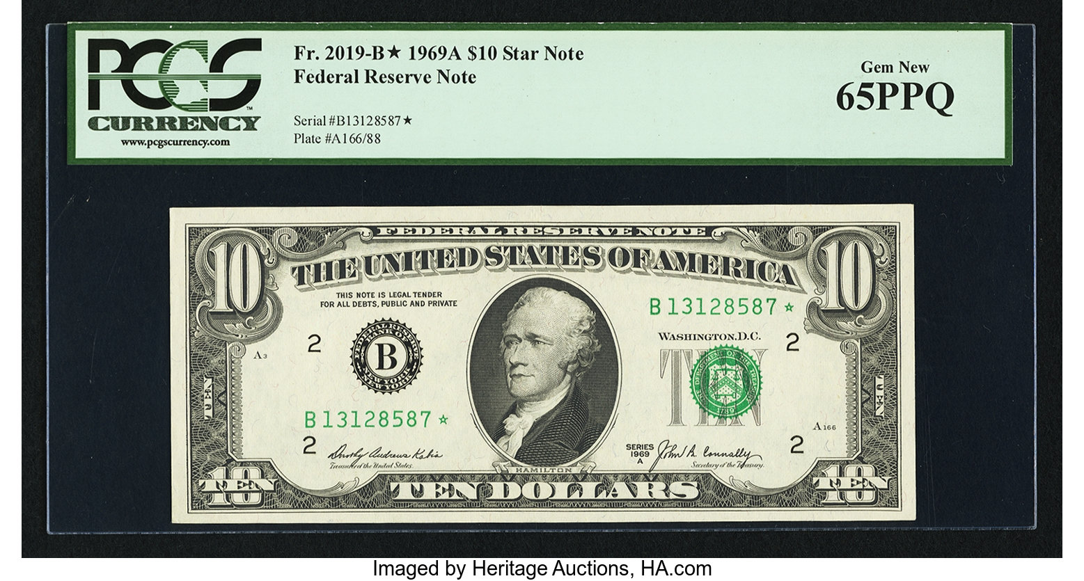 image for: Fr. 2019-B* $10 1969A Federal Reserve Star Note. PCGS Gem New 65PPQ....