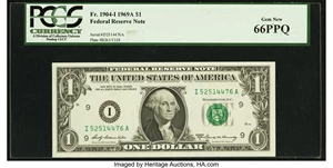 image for: Fr. 1904-I $1 1969A Federal Reserve Note. PCGS Gem New 66PPQ....
