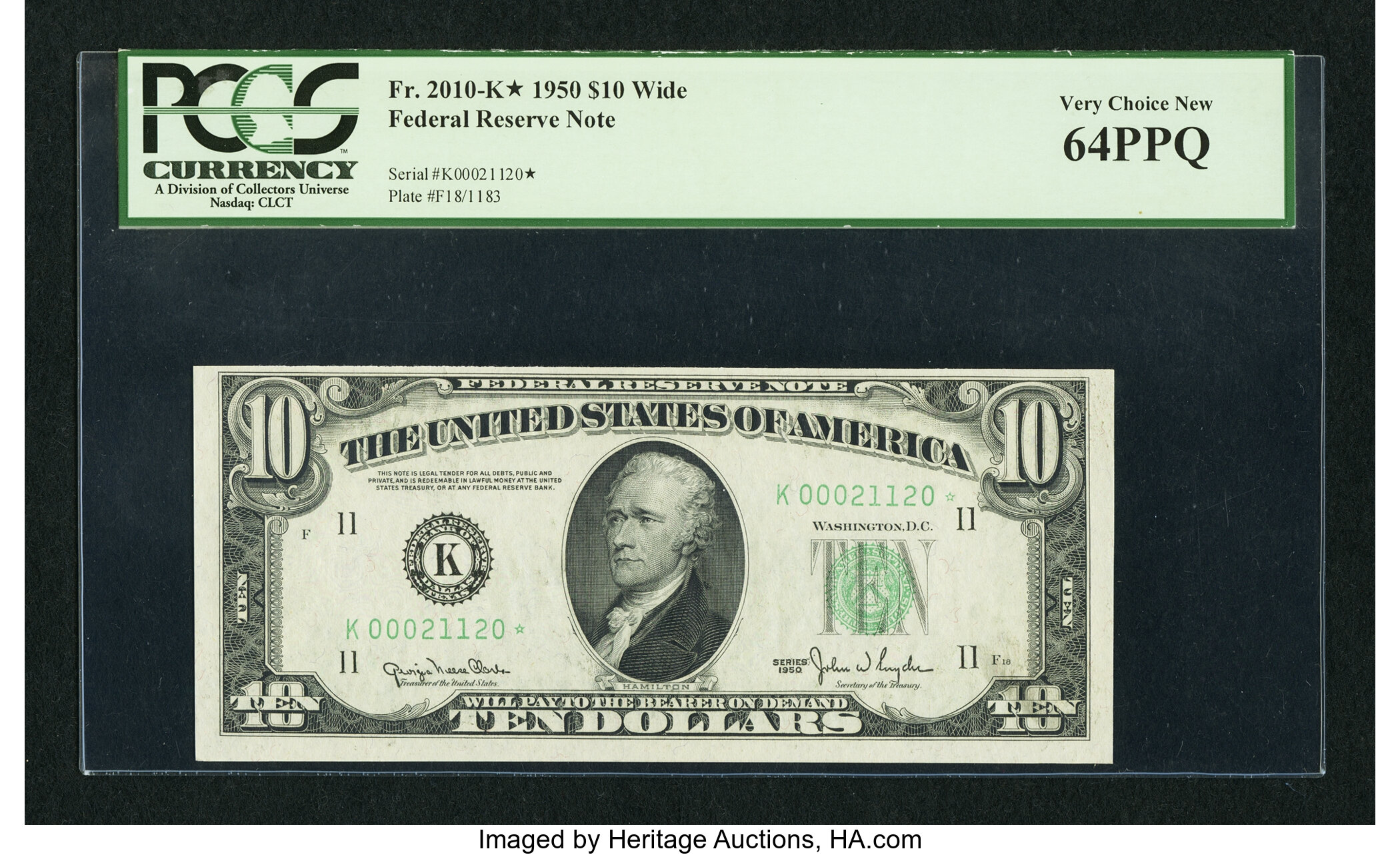 image for: Fr. 2010-K* $10 1950 Wide Federal Reserve Star Note. PCGS Very Choice New 64PPQ....