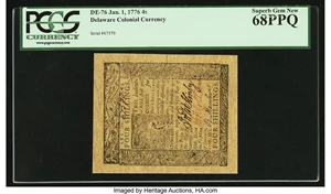 image for: Delaware January 1, 1776 4s PCGS Superb Gem New 68PPQ....