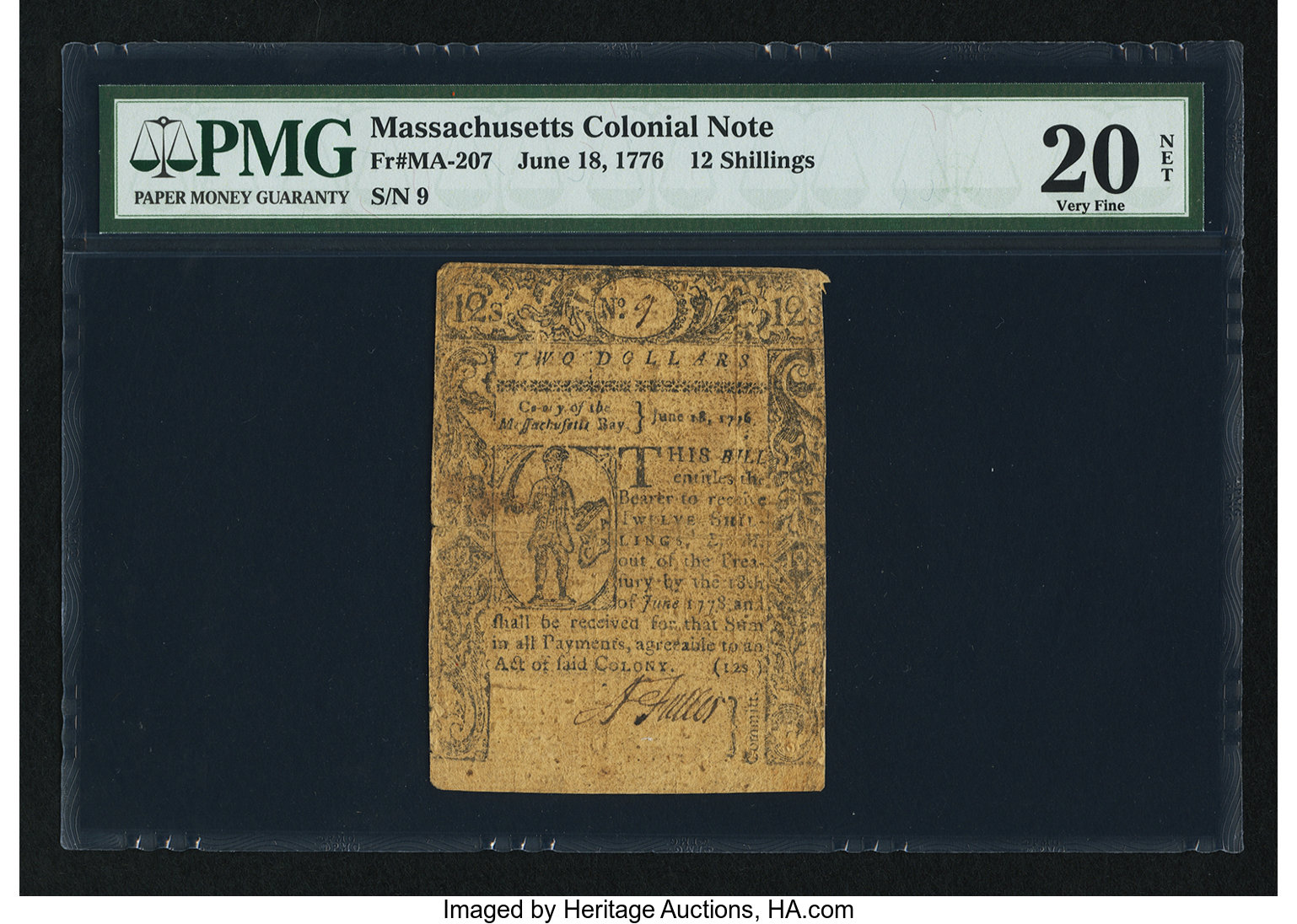 image for: Massachusetts June 18, 1776 12s PMG Very Fine 20 Net....