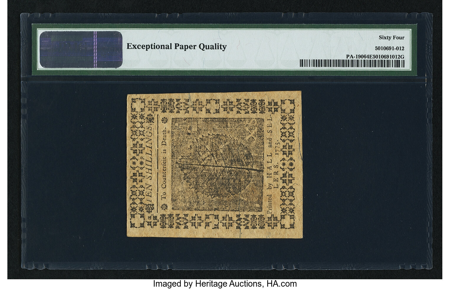 image for: Pennsylvania October 25, 1775 10s PMG Choice Uncirculated 64 EPQ....