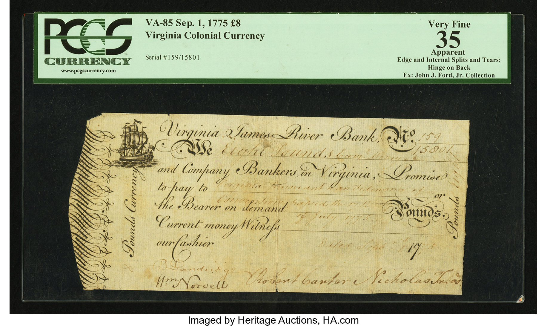Sep 1, 1775 £8 Virginia (Fr. VA85)