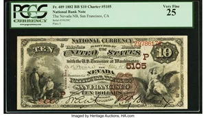 image for: San Francisco, CA - $10 1882 Brown Back Fr. 489 The Nevada NB Ch. # (P)5105...