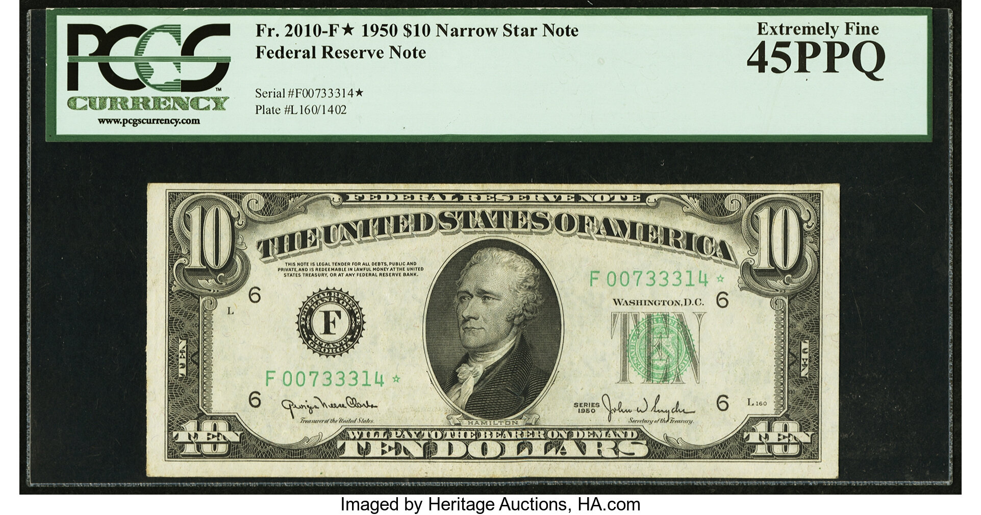 image for: Fr. 2010-F* $10 1950 Narrow Federal Reserve Note. PCGS Extremely Fine 45PPQ....