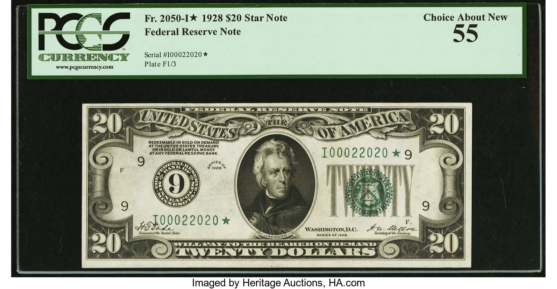 image for: Fr. 2050-I* $20 1928 Federal Reserve Note. PCGS Choice About New 55....