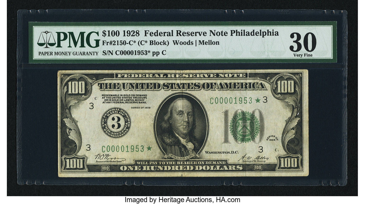 image for: Fr. 2150-C* $100 1928 Federal Reserve Note. PMG Very Fine 30....