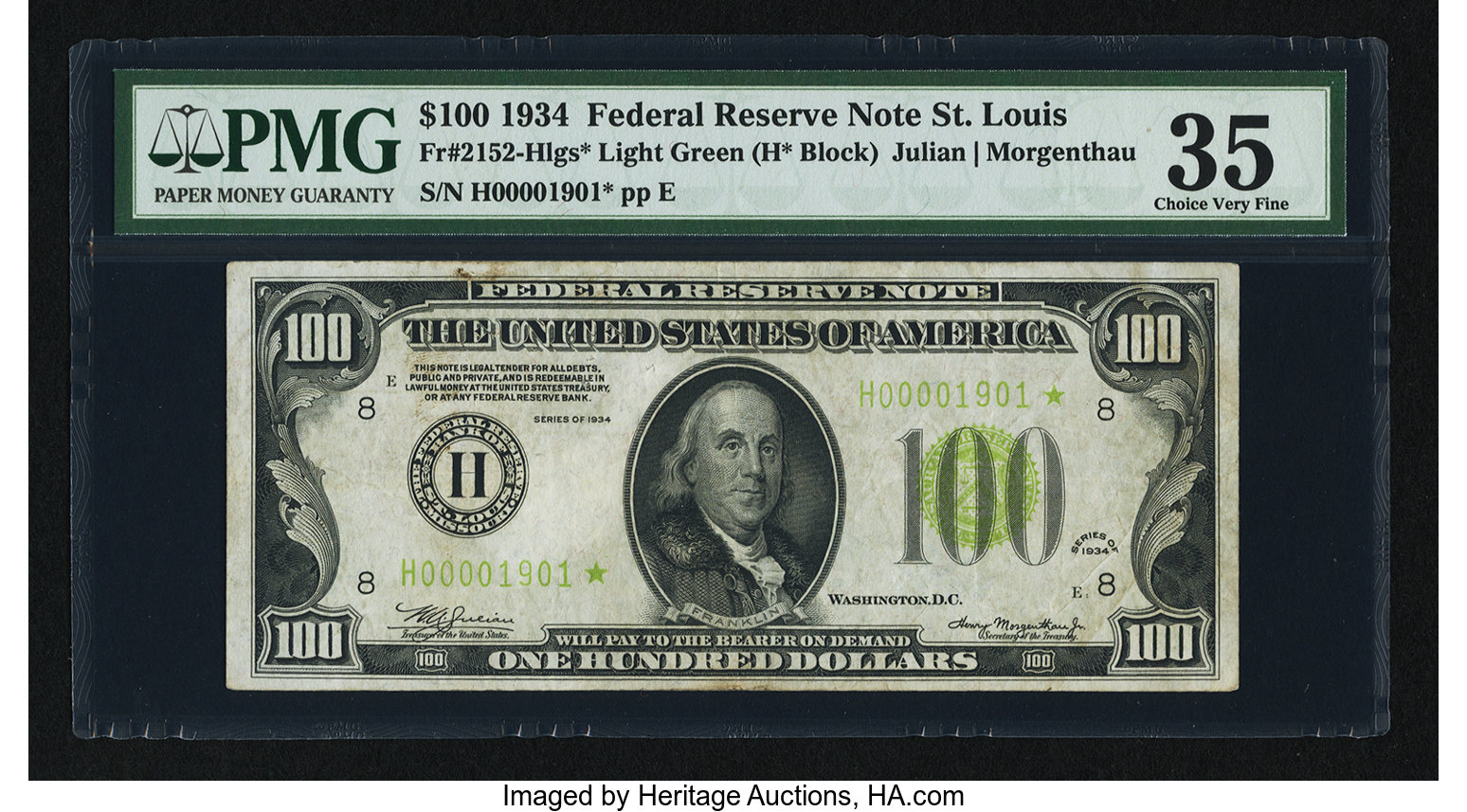image for: Fr. 2152-H* $100 1934 Light Green Seal Federal Reserve Note. PMG Choice Very Fine 35....