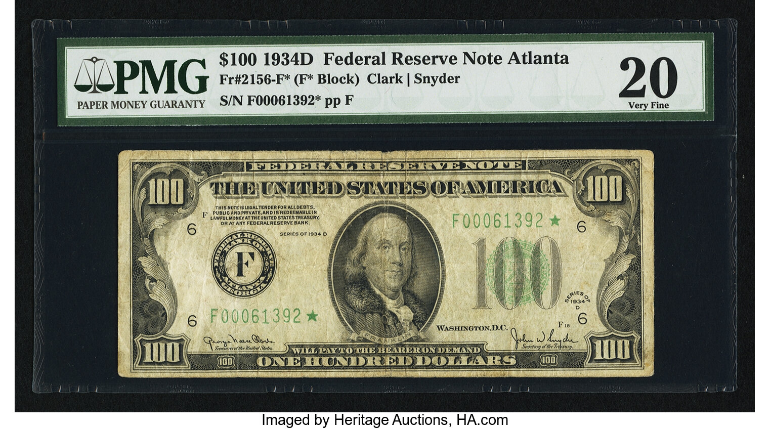 1934D $100 Replacement, Atlanta (Fr. 2156F*)