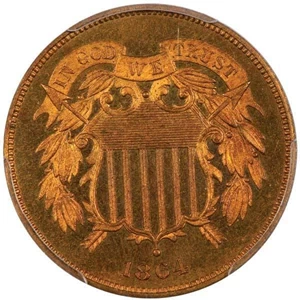 image for: 2C 1864 LARGE MOTTO PCGS PR66RD CAM CAC
