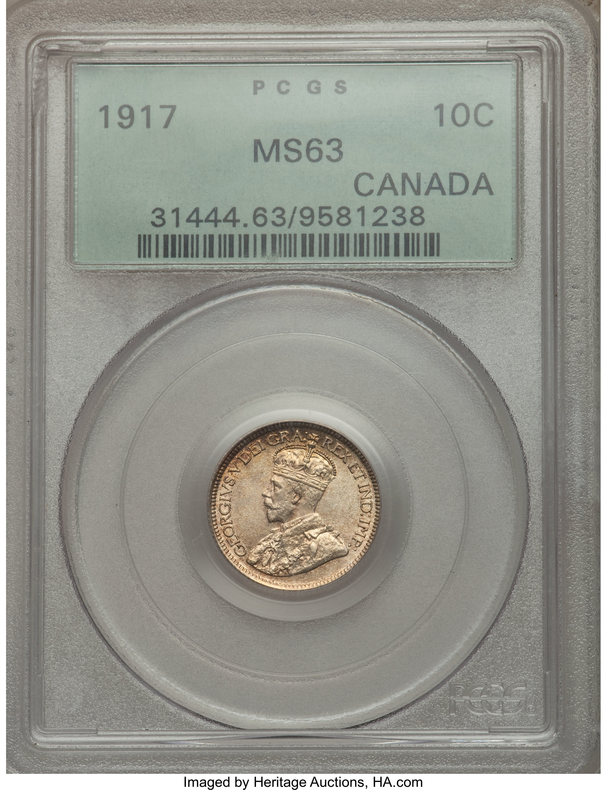 image for: George V 10 Cents 1917 MS63 PCGS