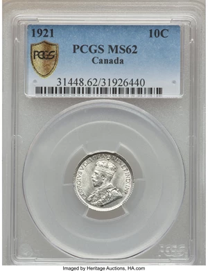 image for: George V 10 Cents 1921 MS62 PCGS