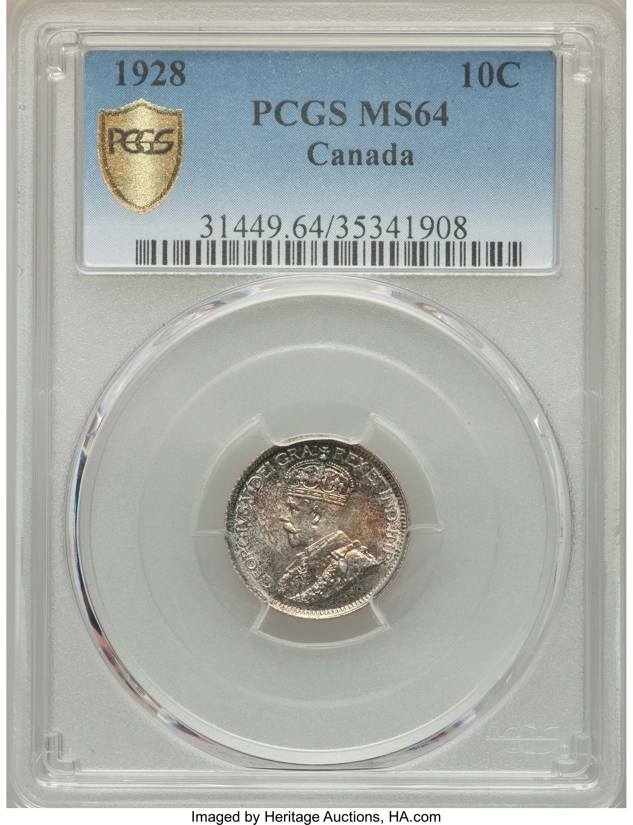 image for: George V 10 Cents 1928 MS64 PCGS