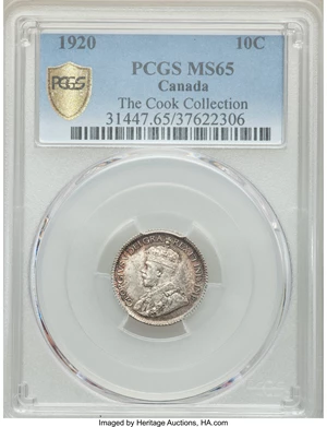 image for: George V 10 Cents 1920 MS65 PCGS