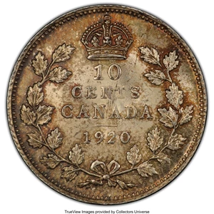 image for: George V 10 Cents 1920 MS65 PCGS