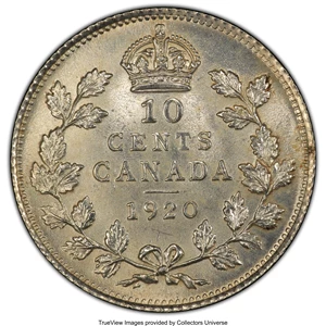 image for: George V 10 Cents 1920 MS63 PCGS