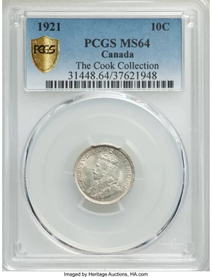 image for: George V 10 Cents 1921 MS64 PCGS
