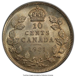 image for: George V 10 Cents 1921 MS64 PCGS