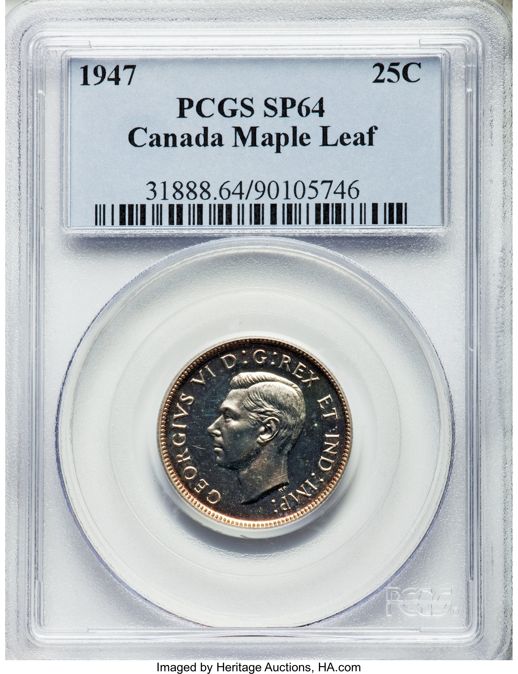 image for: George VI Specimen "Maple Leaf" 25 Cents 1947 SP64 PCGS