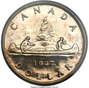 image for: George VI Specimen "Maple Leaf" Dollar 1947 SP62 PCGS,