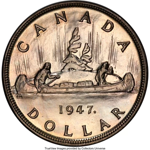 image for: George VI Specimen "Maple Leaf" Dollar 1947 SP63 PCGS