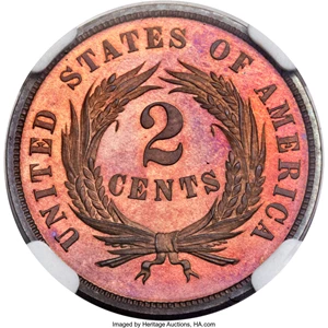 image for: 1864 2C Large Motto PR66 Red and Brown Cameo NGC....