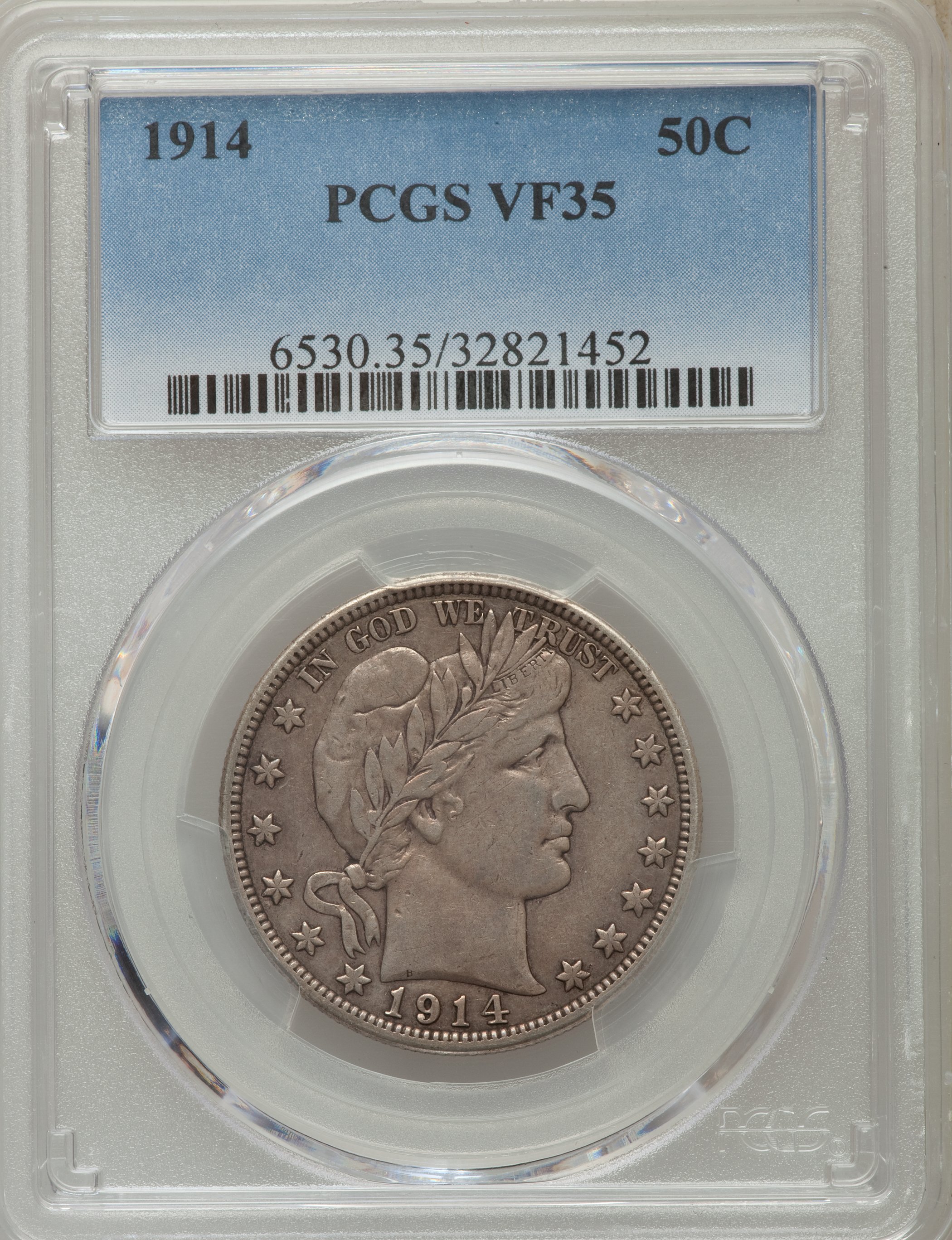 1914 50C VF35 PCGS. PCGS Population (17/197). NGC Census: (6/122). Mintage: 124,300. Numismedia Wsl. Price for problem free...