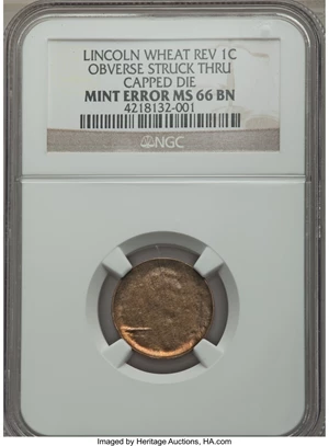 image for: No Date 1C Lincoln Cent -- Obverse Stuck Thru, Capped Die -- MS66 Brown NGC. ...