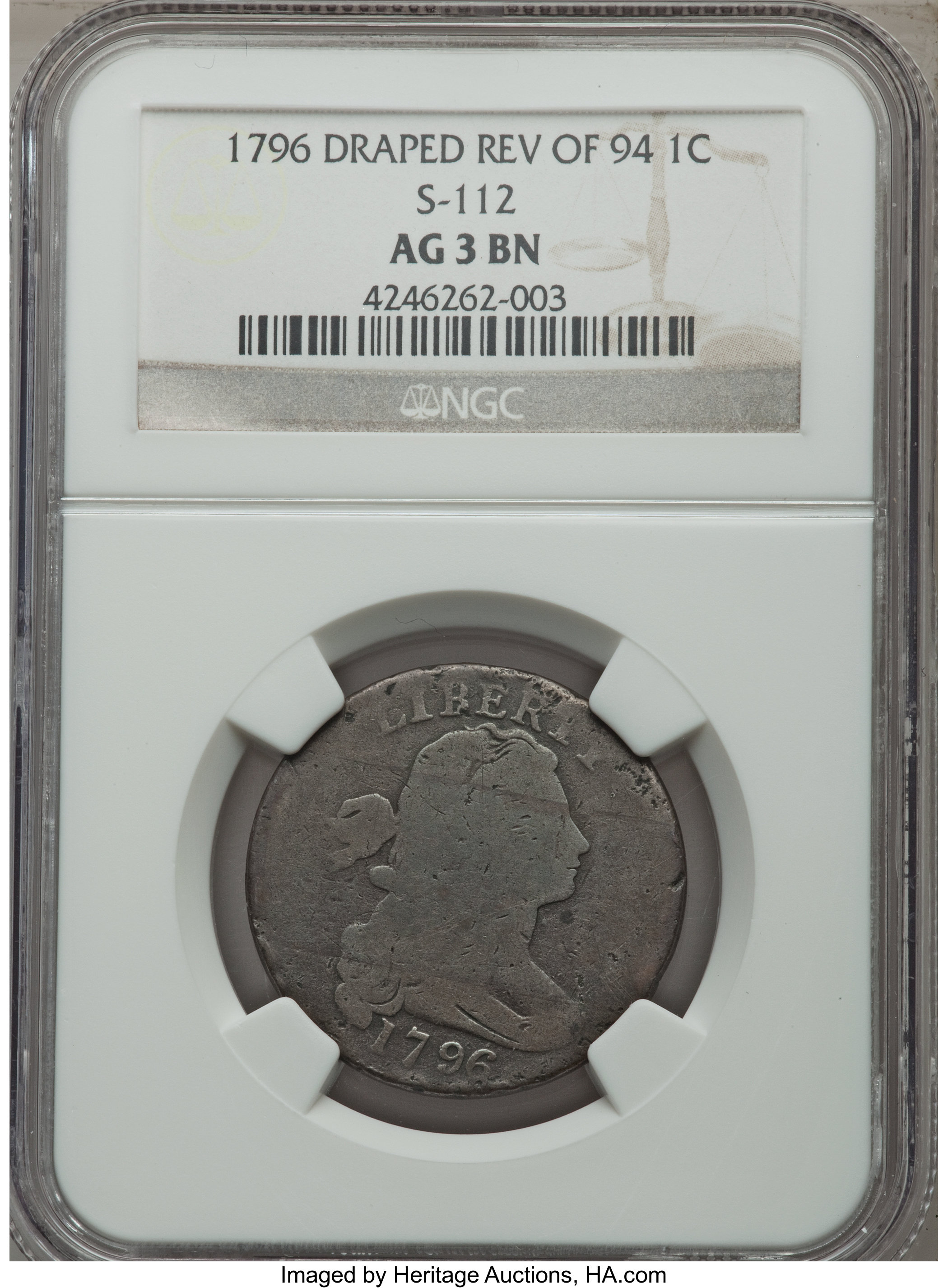 image for: 1796 1C Reverse of 1794, S-112, B-19, High R.4, AG3 NGC. NGC Census: (0/1). PCGS Population (0/4).  ...