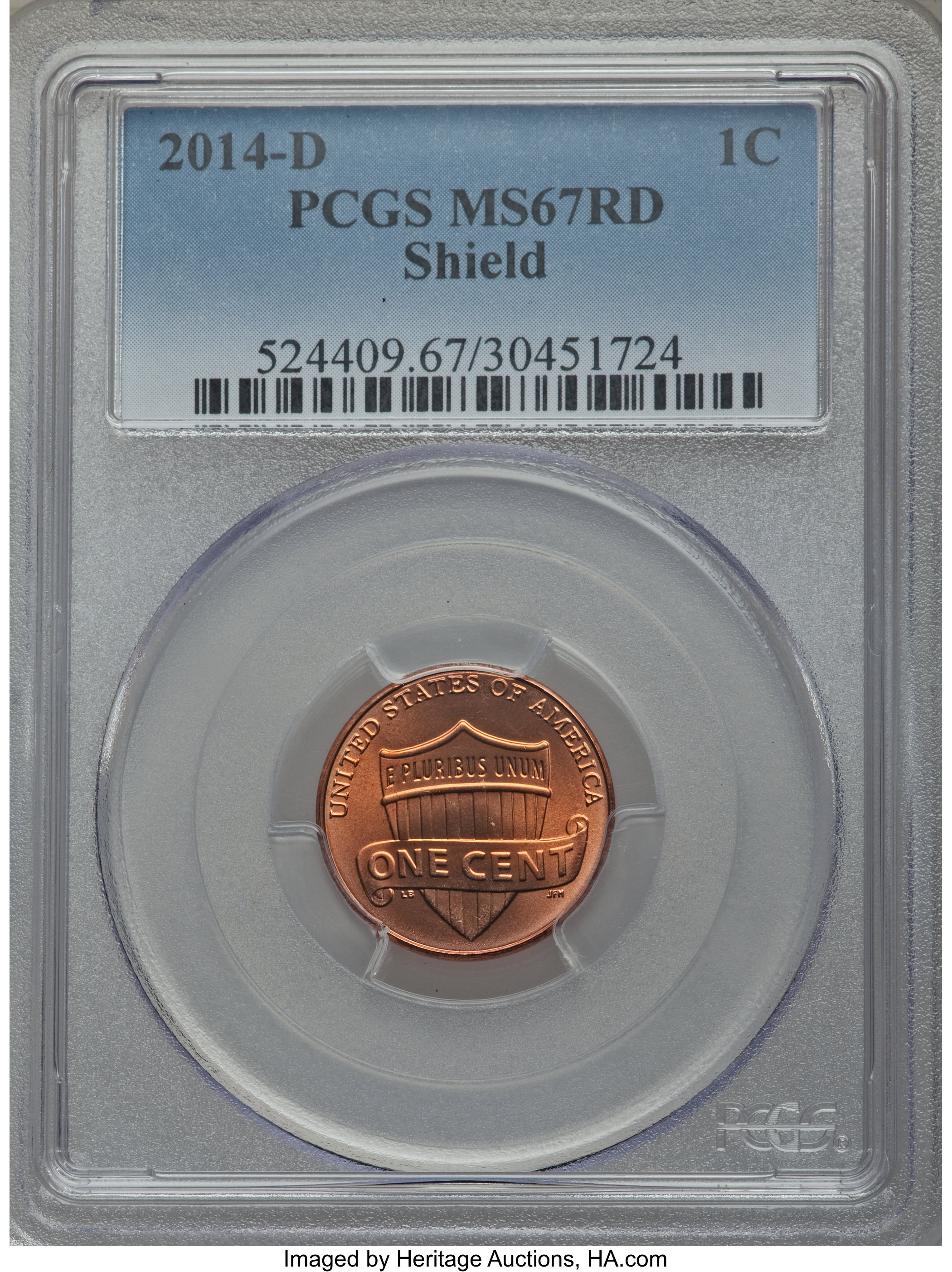 image for: 2014 1C Shield MS67 Red PCGS, and a 2014-D 1C Shield MS67 Red PCGS.... (Total: 2 coins)