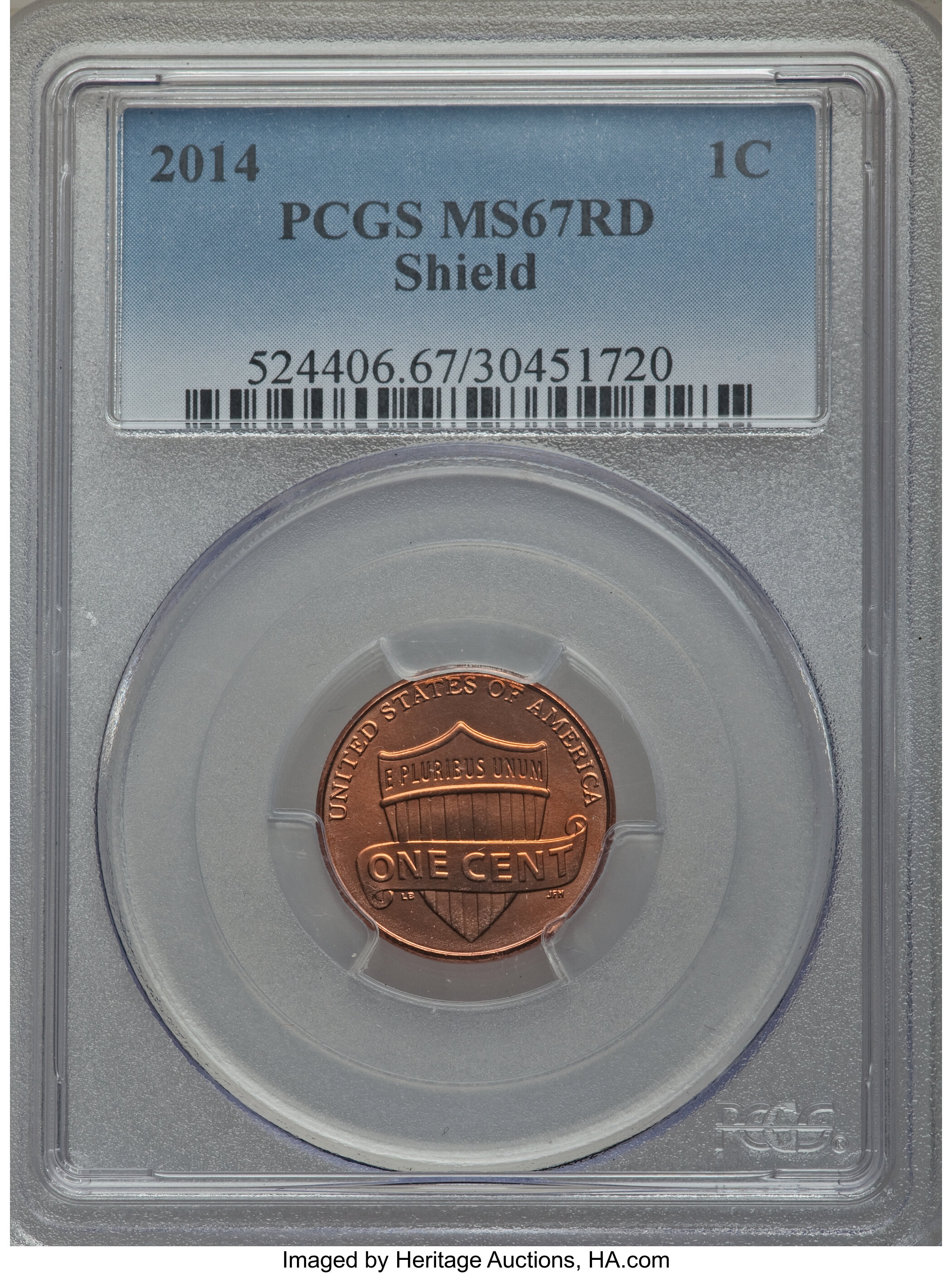 image for: 2014 1C Shield MS67 Red PCGS, and a 2014-D 1C Shield MS67 Red PCGS.... (Total: 2 coins)
