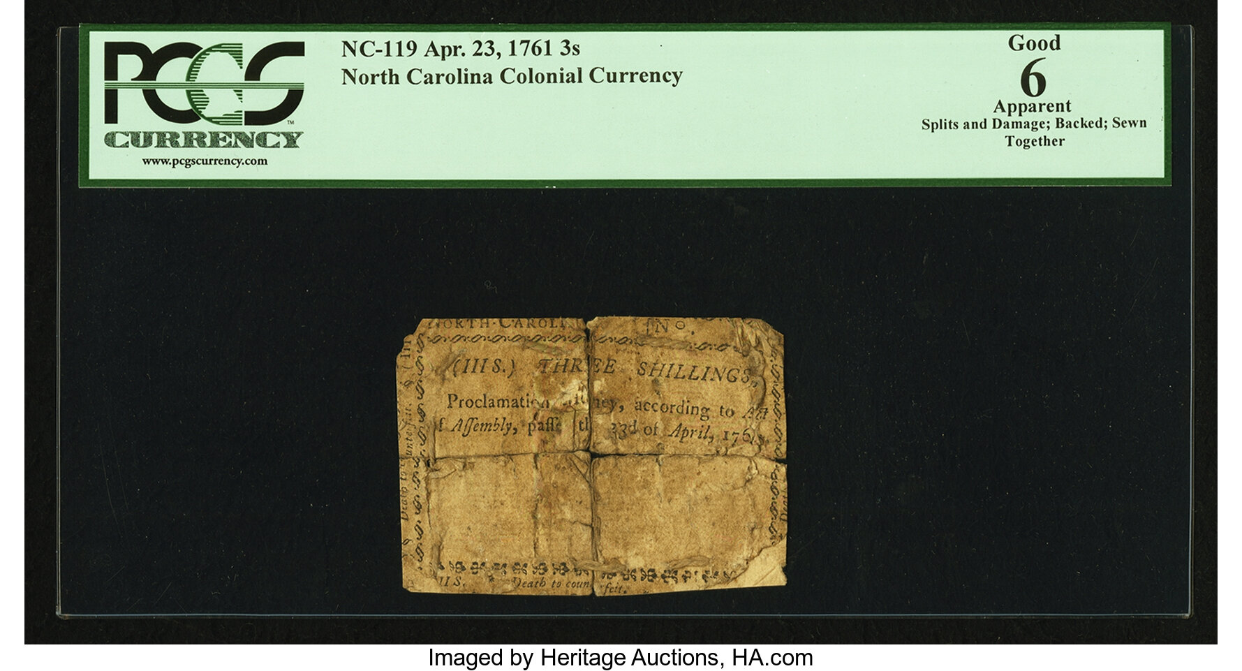 image for: North Carolina April 23, 1761 3s PCGS Apparent Good 06....